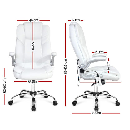 Artiss 8 Point Massage Office Chair PU Leather White-Furniture &gt; Office-PEROZ Accessories