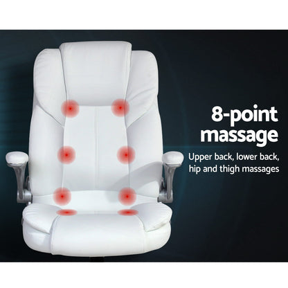 Artiss 8 Point Massage Office Chair PU Leather White-Furniture &gt; Office-PEROZ Accessories