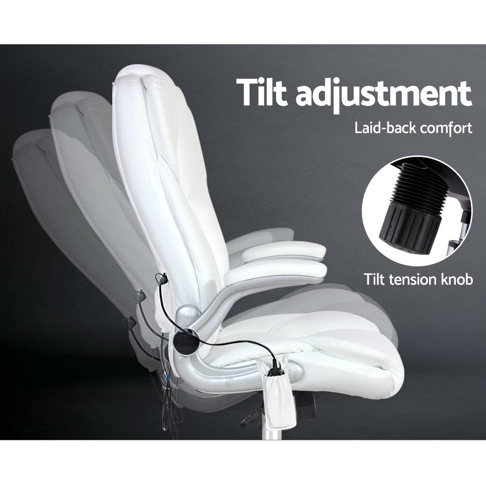 Artiss 8 Point Massage Office Chair PU Leather White-Furniture &gt; Office-PEROZ Accessories