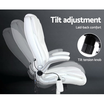 Artiss 8 Point Massage Office Chair PU Leather White-Furniture &gt; Office-PEROZ Accessories