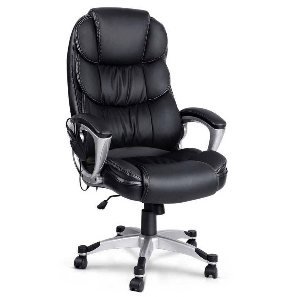 Artiss 8 Point Massage Office Chair Heated Seat PU Black-Furniture &gt; Office-PEROZ Accessories