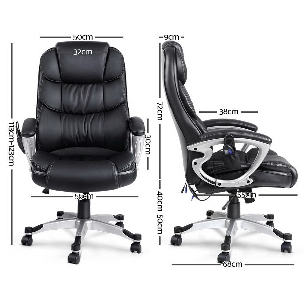 Artiss 8 Point Massage Office Chair Heated Seat PU Black-Furniture &gt; Office-PEROZ Accessories
