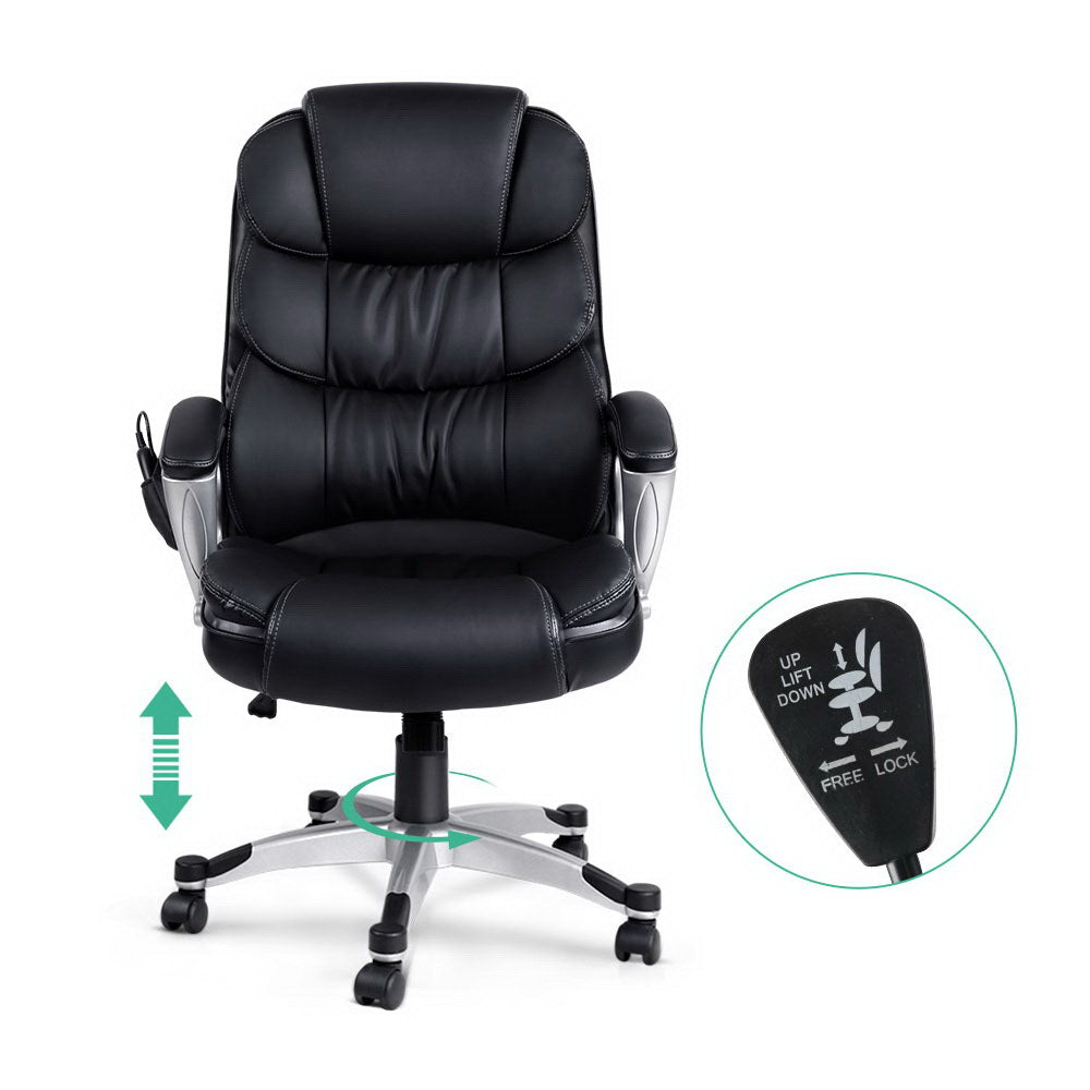 Artiss 8 Point Massage Office Chair Heated Seat PU Black-Furniture &gt; Office-PEROZ Accessories