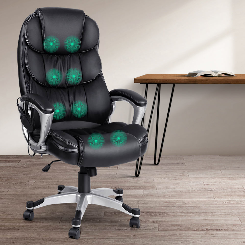 Artiss 8 Point Massage Office Chair Heated Seat PU Black-Furniture &gt; Office-PEROZ Accessories