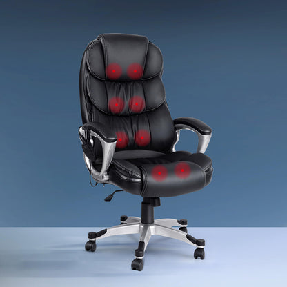 Artiss 8 Point Massage Office Chair Heated Seat PU Black-Furniture &gt; Office-PEROZ Accessories