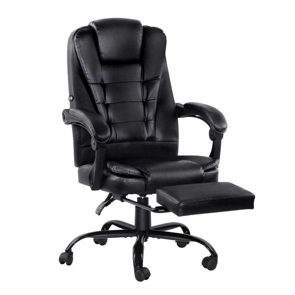 Artiss 2 Point Massage Office Chair PU Leather Footrest Black-Furniture > Office-PEROZ Accessories