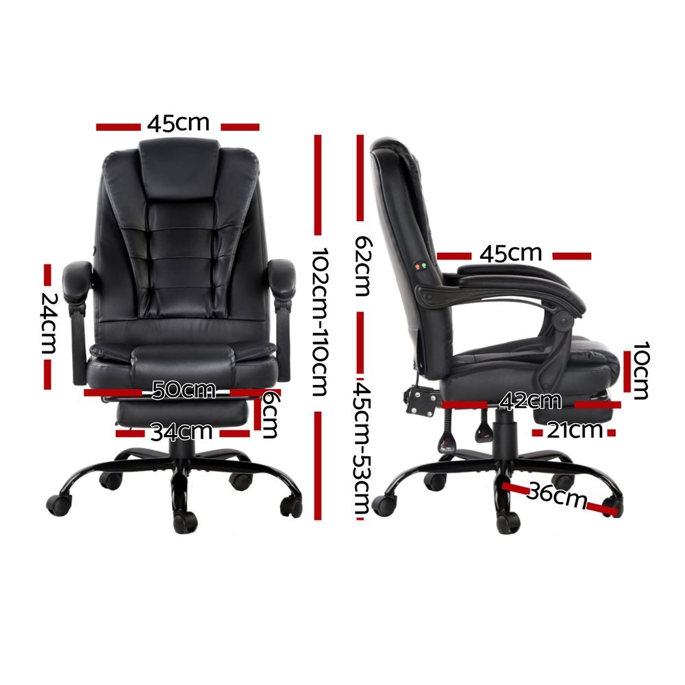 Artiss 2 Point Massage Office Chair PU Leather Footrest Black-Furniture > Office-PEROZ Accessories