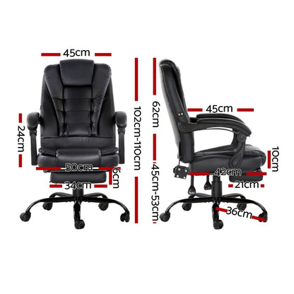 Artiss 2 Point Massage Office Chair PU Leather Footrest Black-Furniture > Office-PEROZ Accessories
