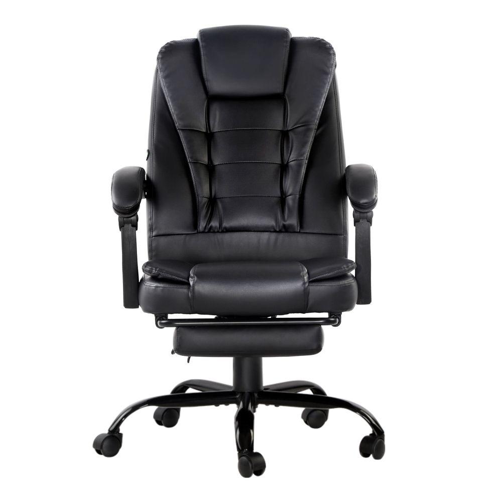 Artiss 2 Point Massage Office Chair PU Leather Footrest Black-Furniture > Office-PEROZ Accessories