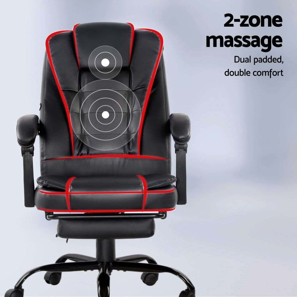 Artiss 2 Point Massage Office Chair PU Leather Footrest Black-Furniture > Office-PEROZ Accessories