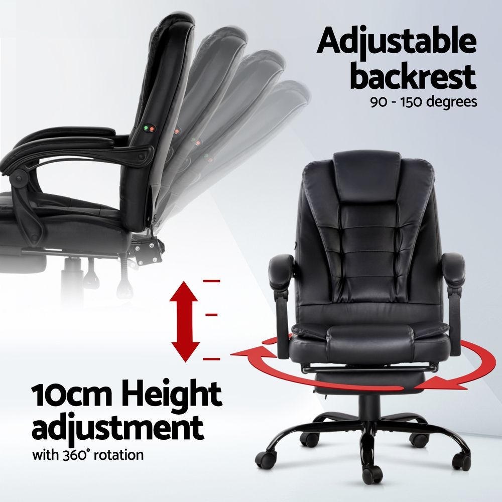 Artiss 2 Point Massage Office Chair PU Leather Footrest Black-Furniture > Office-PEROZ Accessories