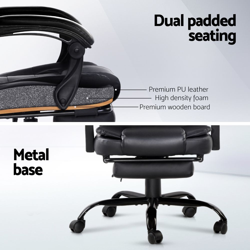 Artiss 2 Point Massage Office Chair PU Leather Footrest Black-Furniture > Office-PEROZ Accessories