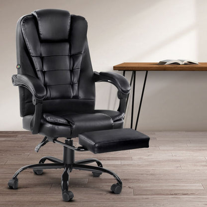 Artiss 2 Point Massage Office Chair PU Leather Footrest Black-Furniture > Office-PEROZ Accessories