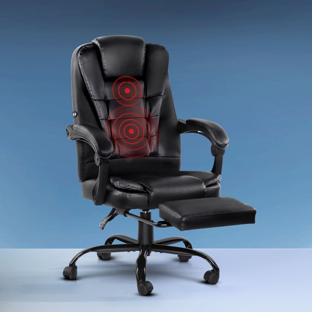 Artiss 2 Point Massage Office Chair PU Leather Footrest Black-Furniture > Office-PEROZ Accessories