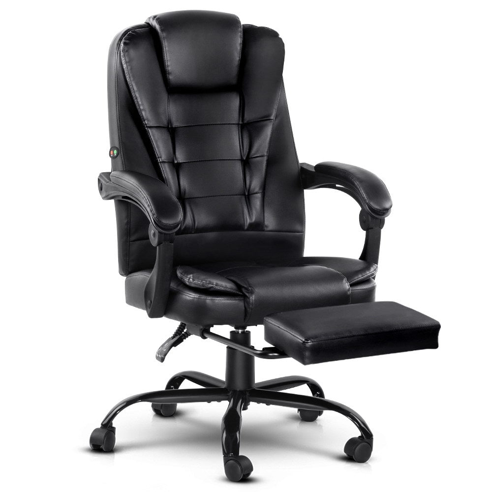 Artiss 2 Point Massage Office Chair PU Leather Footrest Black-Furniture &gt; Office-PEROZ Accessories