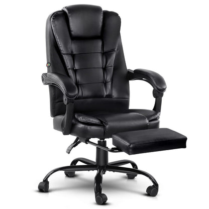 Artiss 2 Point Massage Office Chair PU Leather Footrest Black-Furniture &gt; Office-PEROZ Accessories