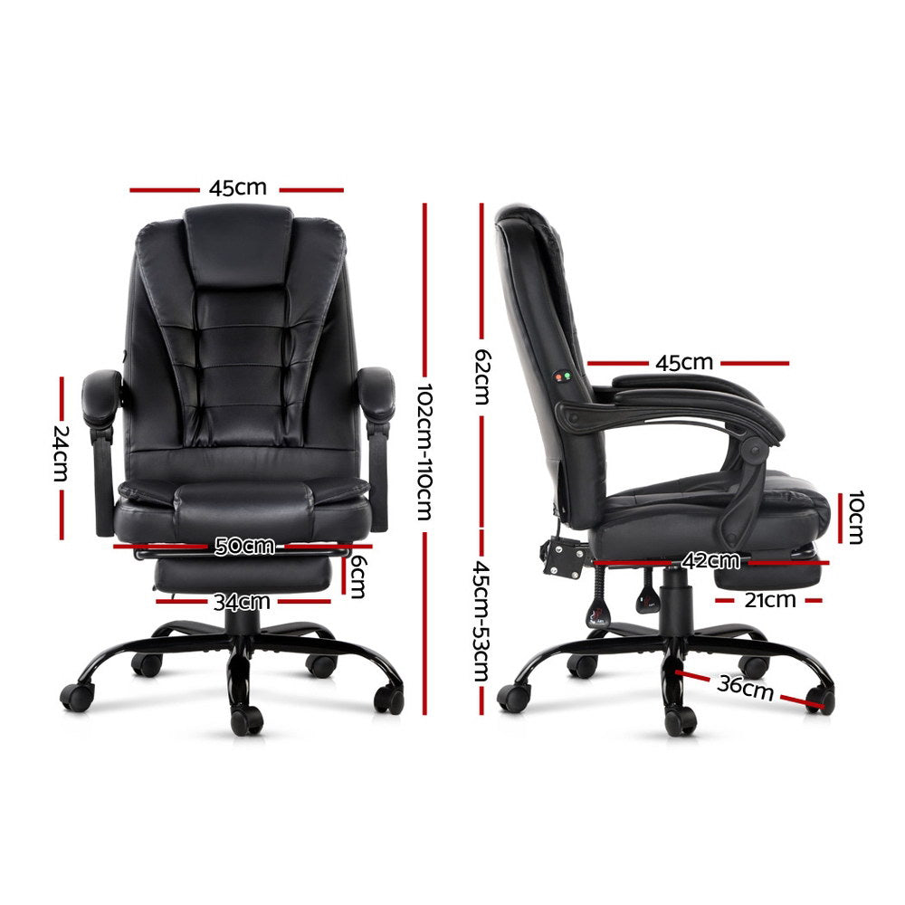 Artiss 2 Point Massage Office Chair PU Leather Footrest Black-Furniture &gt; Office-PEROZ Accessories