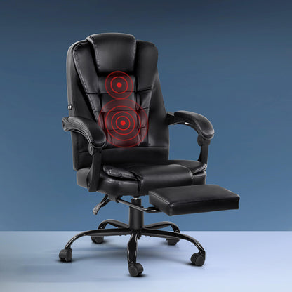 Artiss 2 Point Massage Office Chair PU Leather Footrest Black-Furniture &gt; Office-PEROZ Accessories