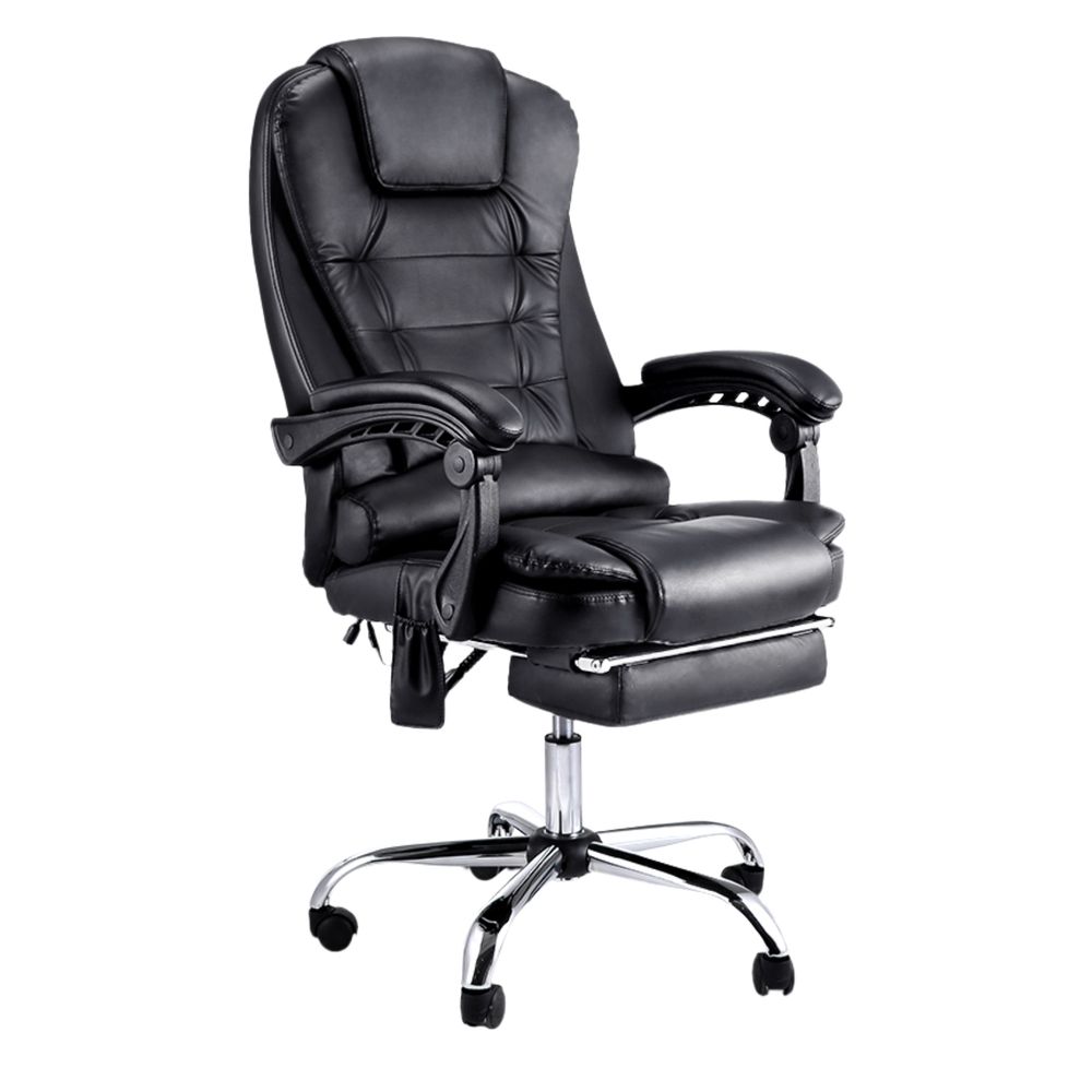 Artiss 8 Point Massage Office Chair PU Leather Footrest Black-Furniture > Office-PEROZ Accessories