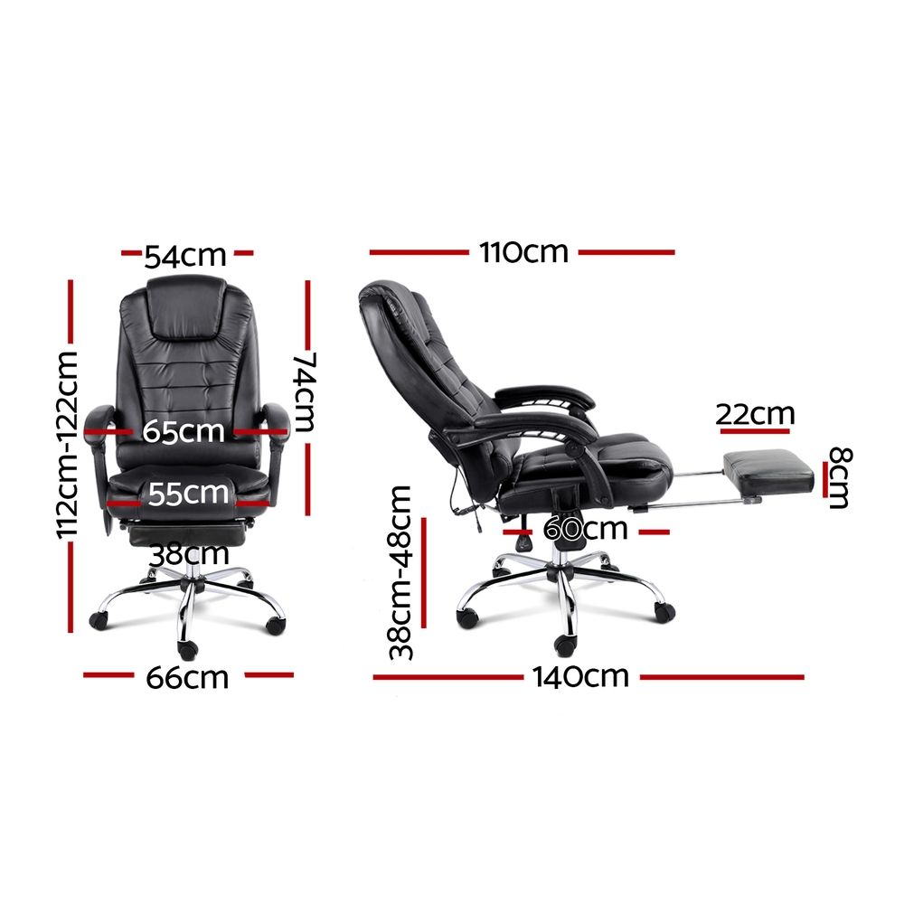 Artiss 8 Point Massage Office Chair PU Leather Footrest Black-Furniture > Office-PEROZ Accessories