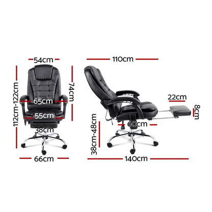 Artiss 8 Point Massage Office Chair PU Leather Footrest Black-Furniture > Office-PEROZ Accessories