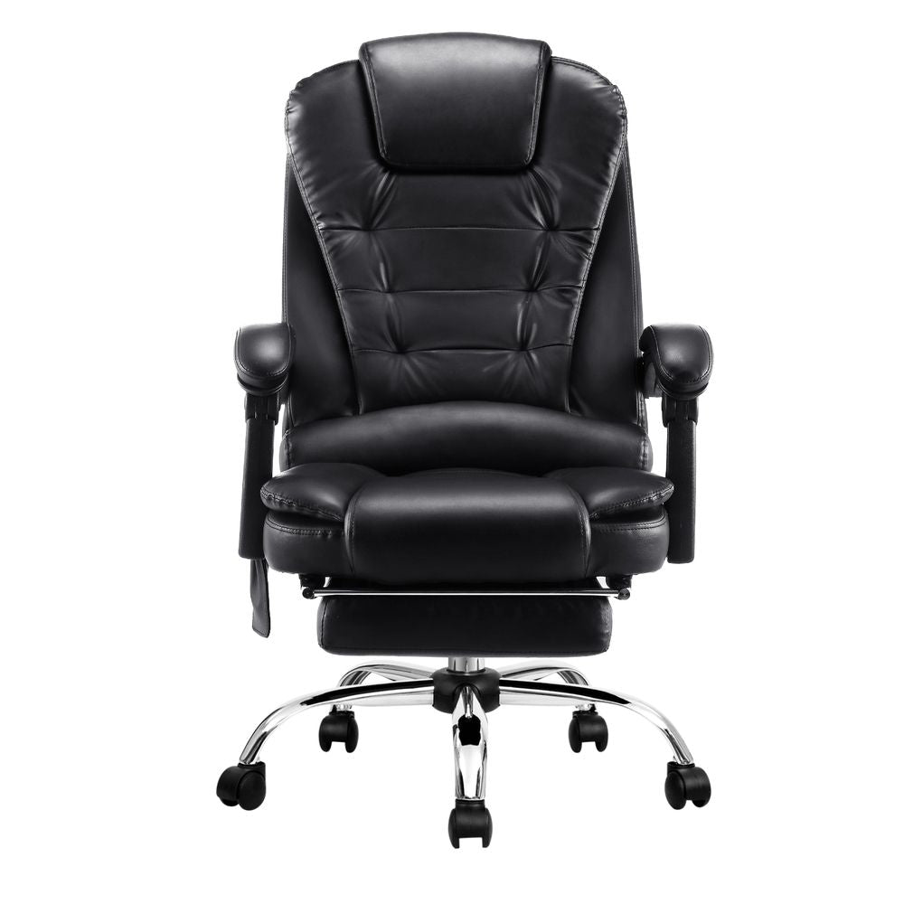 Artiss 8 Point Massage Office Chair PU Leather Footrest Black-Furniture > Office-PEROZ Accessories