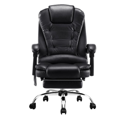 Artiss 8 Point Massage Office Chair PU Leather Footrest Black-Furniture > Office-PEROZ Accessories