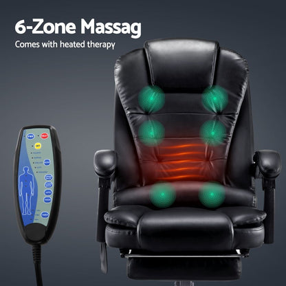 Artiss 8 Point Massage Office Chair PU Leather Footrest Black-Furniture > Office-PEROZ Accessories