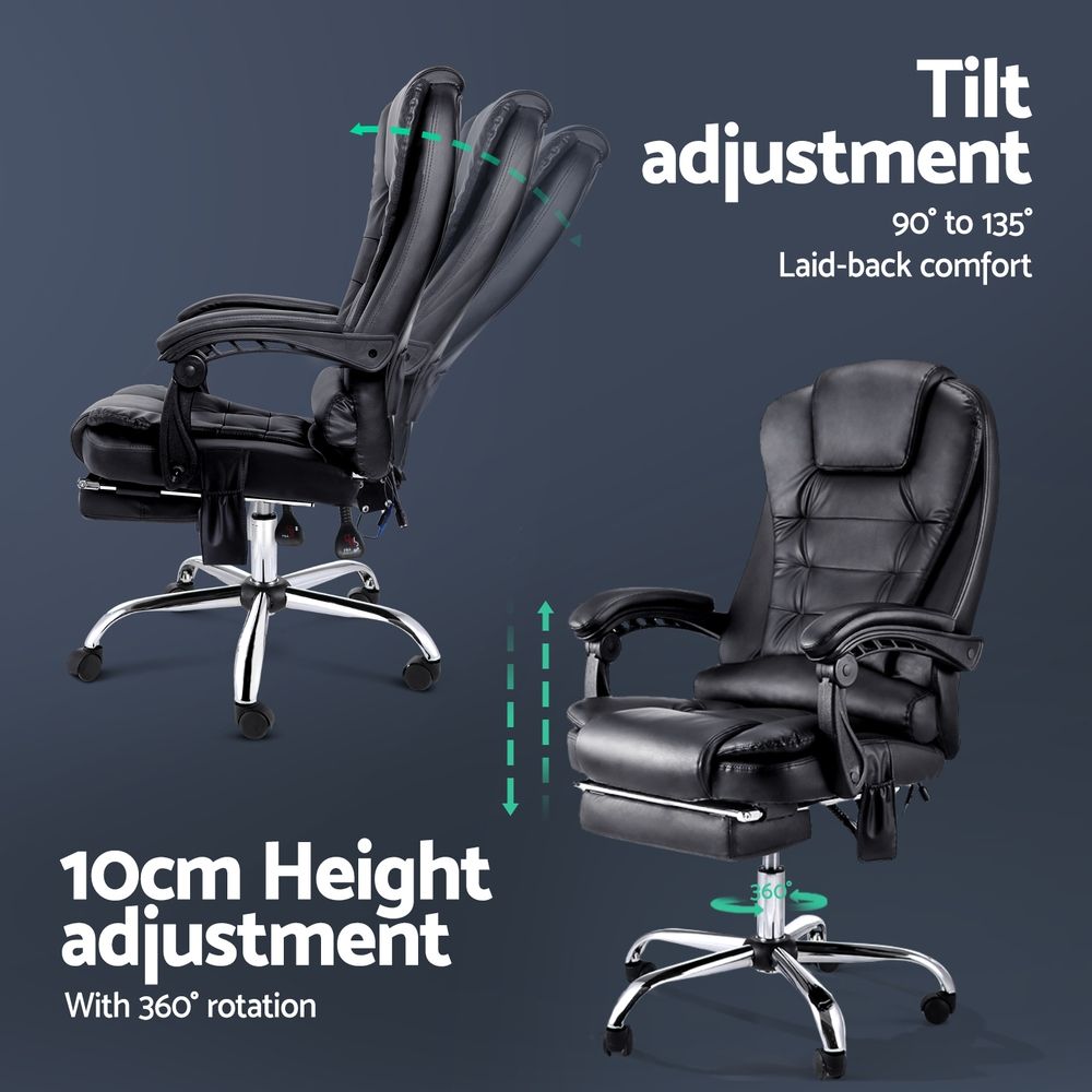 Artiss 8 Point Massage Office Chair PU Leather Footrest Black-Furniture > Office-PEROZ Accessories