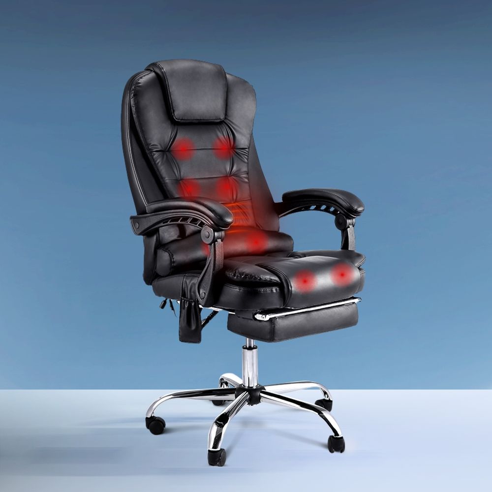 Artiss 8 Point Massage Office Chair PU Leather Footrest Black-Furniture > Office-PEROZ Accessories