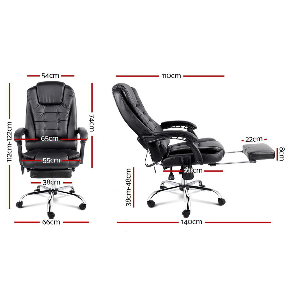 Artiss 8 Point Massage Office Chair PU Leather Footrest Black-Furniture &gt; Office-PEROZ Accessories