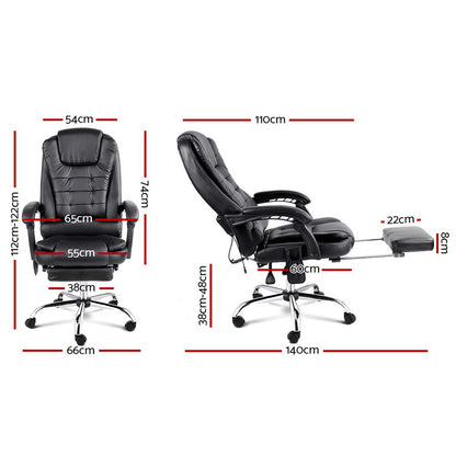 Artiss 8 Point Massage Office Chair PU Leather Footrest Black-Furniture &gt; Office-PEROZ Accessories