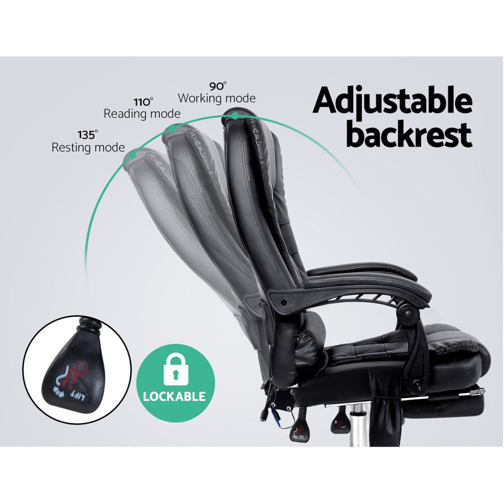 Artiss 8 Point Massage Office Chair PU Leather Footrest Black-Furniture &gt; Office-PEROZ Accessories