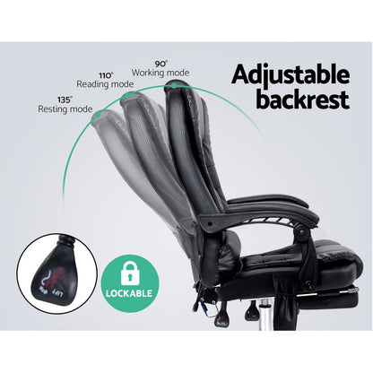 Artiss 8 Point Massage Office Chair PU Leather Footrest Black-Furniture &gt; Office-PEROZ Accessories