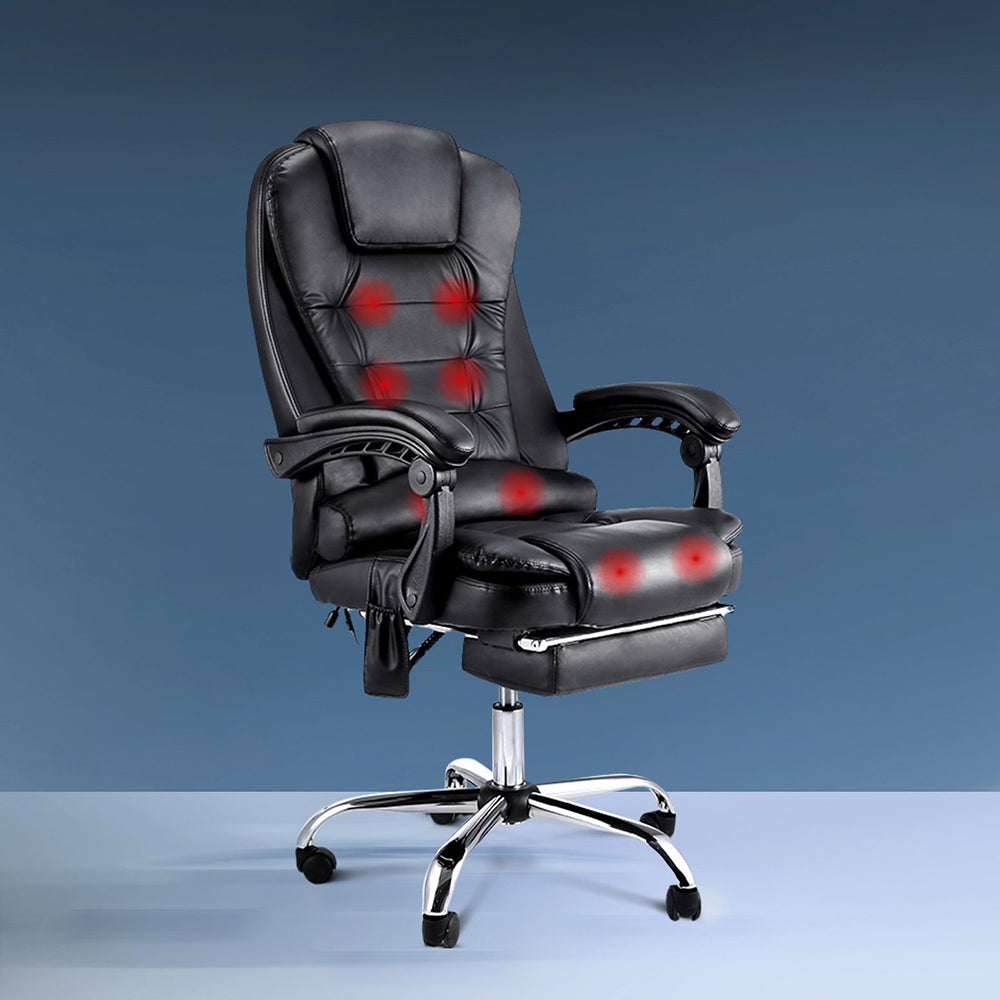 Artiss 8 Point Massage Office Chair PU Leather Footrest Black-Furniture &gt; Office-PEROZ Accessories