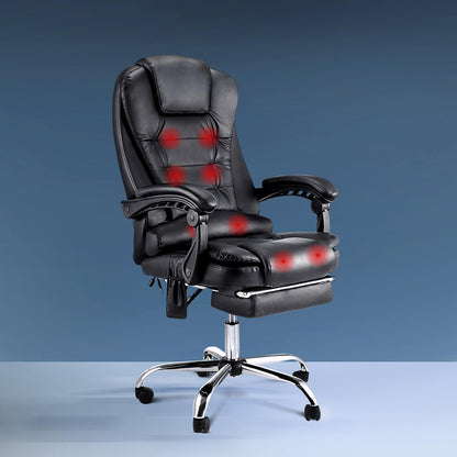 Artiss 8 Point Massage Office Chair PU Leather Footrest Black-Furniture &gt; Office-PEROZ Accessories