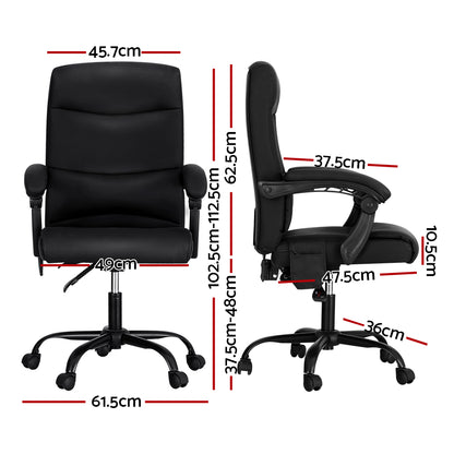 Artiss 2 Point Massage Office Chair PU Leather Black-Furniture &gt; Office-PEROZ Accessories