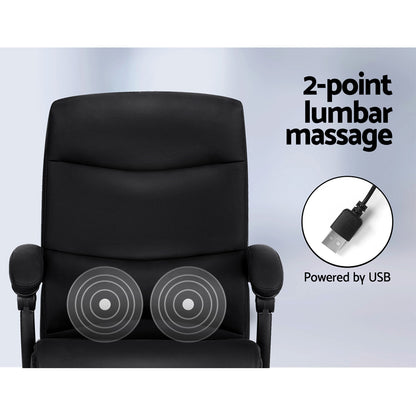 Artiss 2 Point Massage Office Chair PU Leather Black-Furniture &gt; Office-PEROZ Accessories
