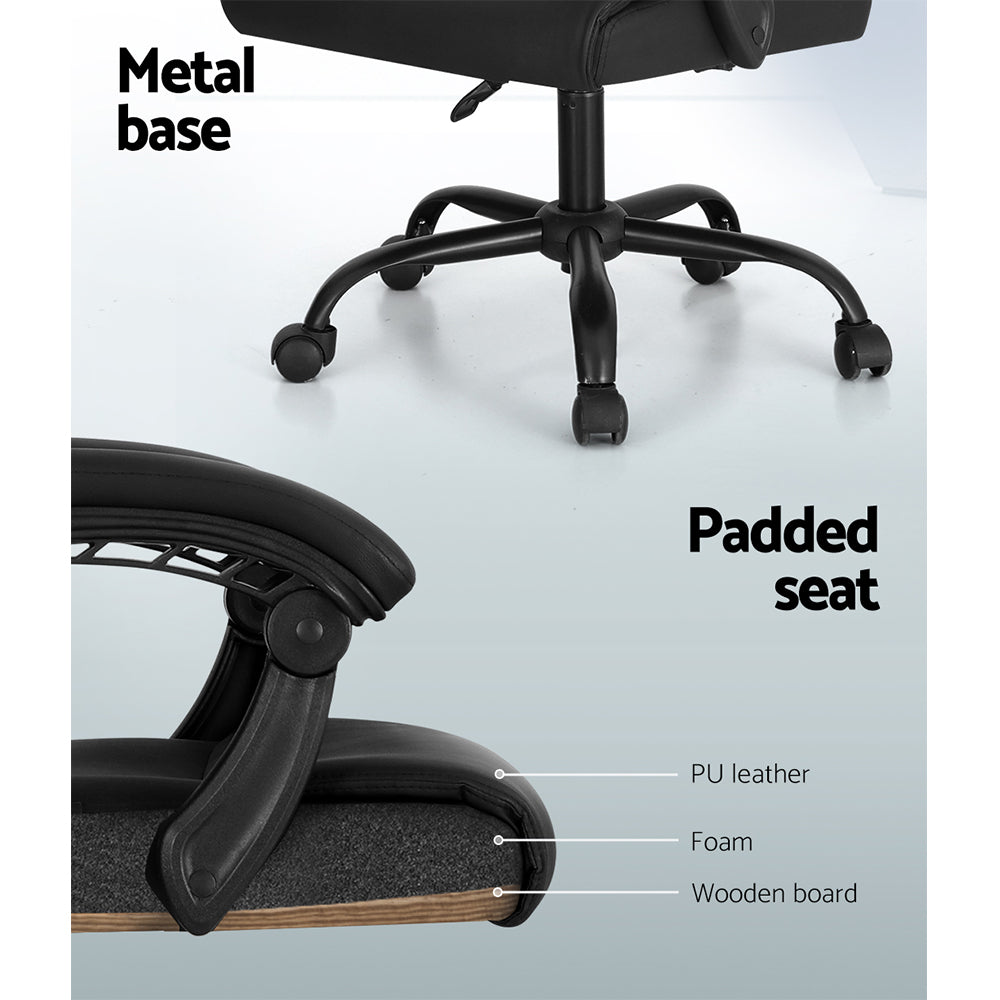 Artiss 2 Point Massage Office Chair PU Leather Black-Furniture &gt; Office-PEROZ Accessories