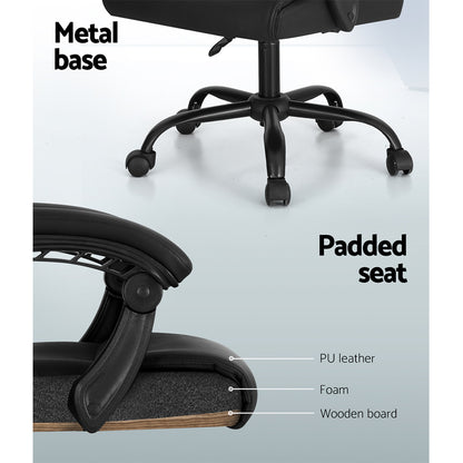 Artiss 2 Point Massage Office Chair PU Leather Black-Furniture &gt; Office-PEROZ Accessories