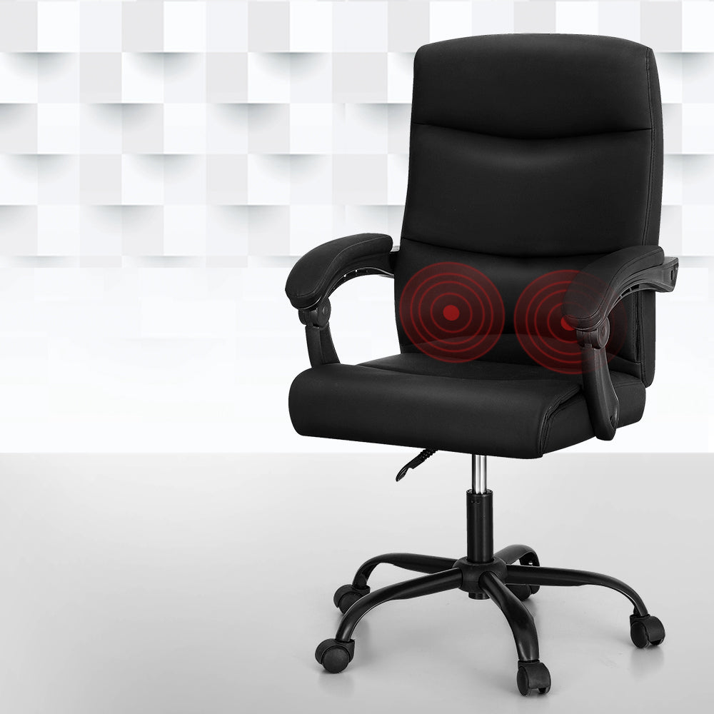 Artiss 2 Point Massage Office Chair PU Leather Black-Furniture &gt; Office-PEROZ Accessories