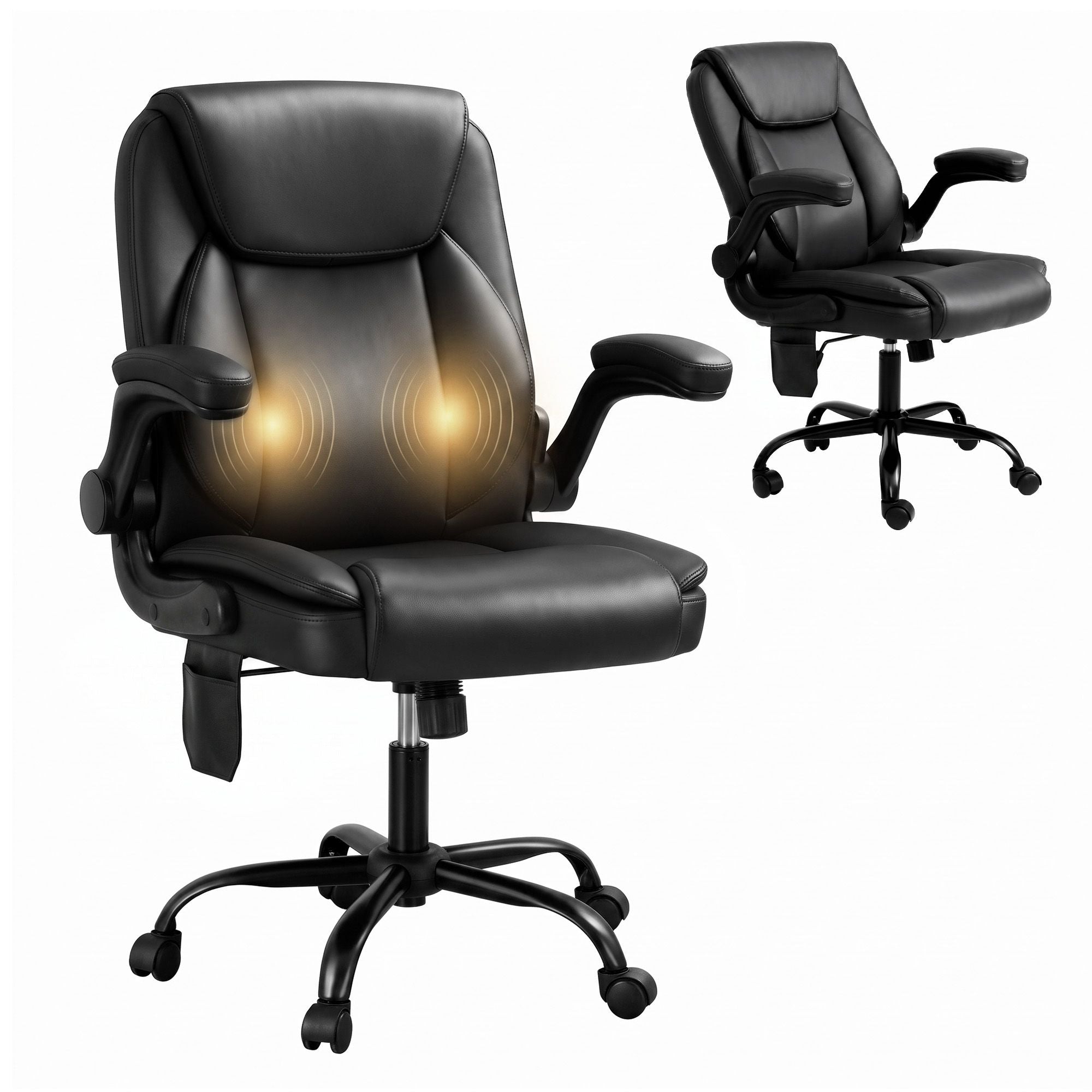 Artiss 2 Point Massage Office Chair Leather Mid Back Black-Furniture > Office-PEROZ Accessories