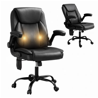 Artiss 2 Point Massage Office Chair Leather Mid Back Black-Furniture > Office-PEROZ Accessories