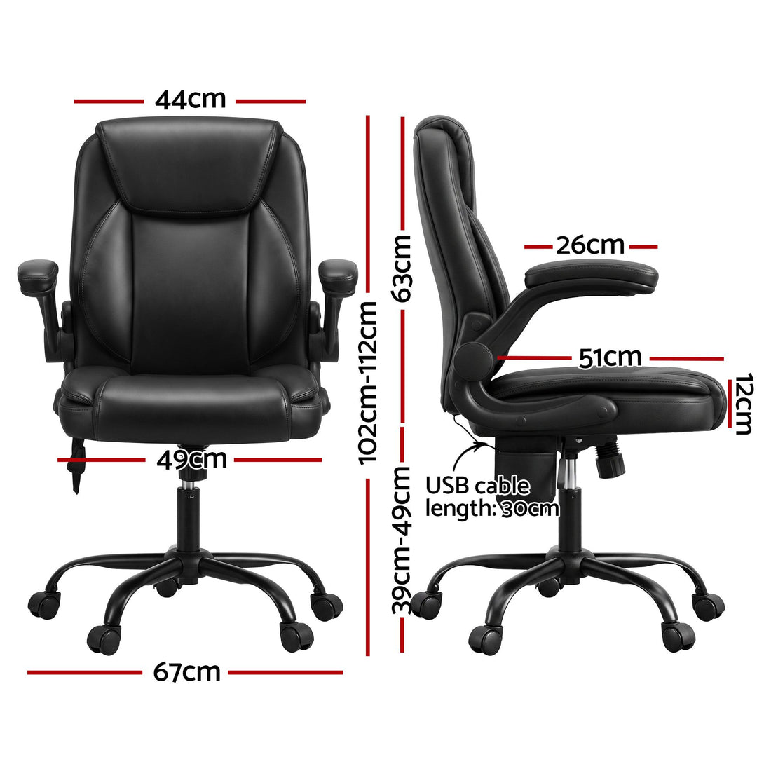 Artiss 2 Point Massage Office Chair Leather Mid Back Black-Furniture > Office-PEROZ Accessories