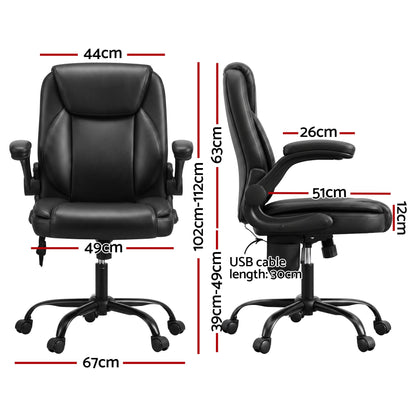 Artiss 2 Point Massage Office Chair Leather Mid Back Black-Furniture > Office-PEROZ Accessories