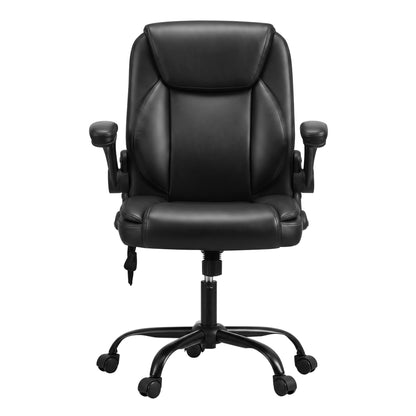 Artiss 2 Point Massage Office Chair Leather Mid Back Black-Furniture > Office-PEROZ Accessories