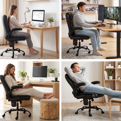 Artiss 2 Point Massage Office Chair Leather Mid Back Black-Furniture > Office-PEROZ Accessories