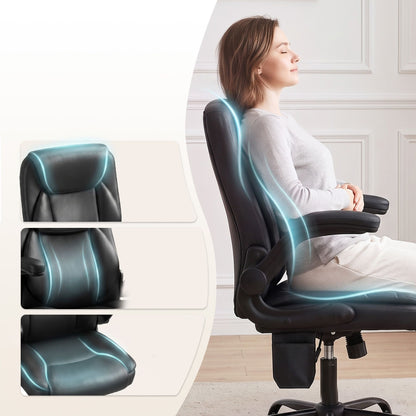 Artiss 2 Point Massage Office Chair Leather Mid Back Black-Furniture > Office-PEROZ Accessories