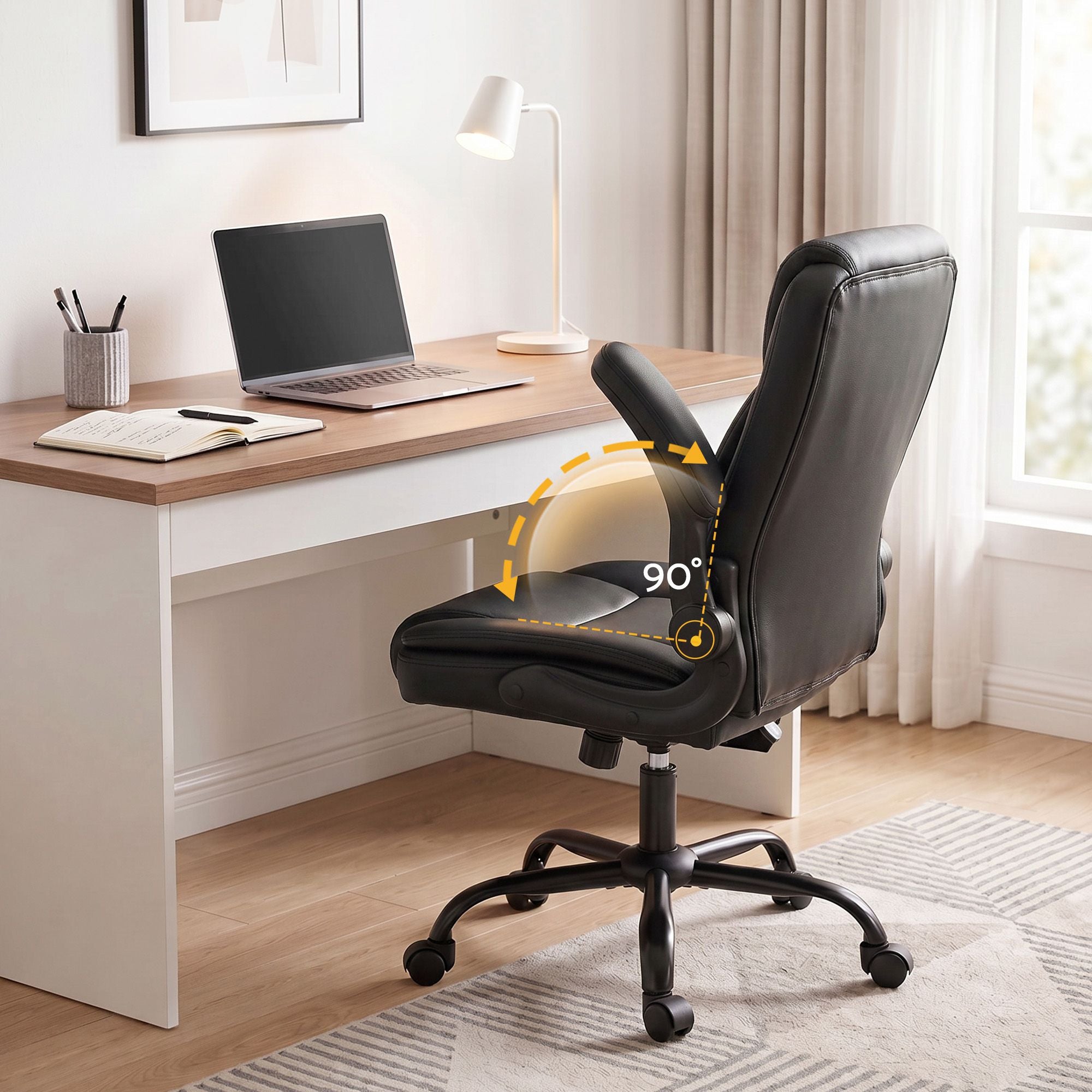 Artiss 2 Point Massage Office Chair Leather Mid Back Black-Furniture > Office-PEROZ Accessories
