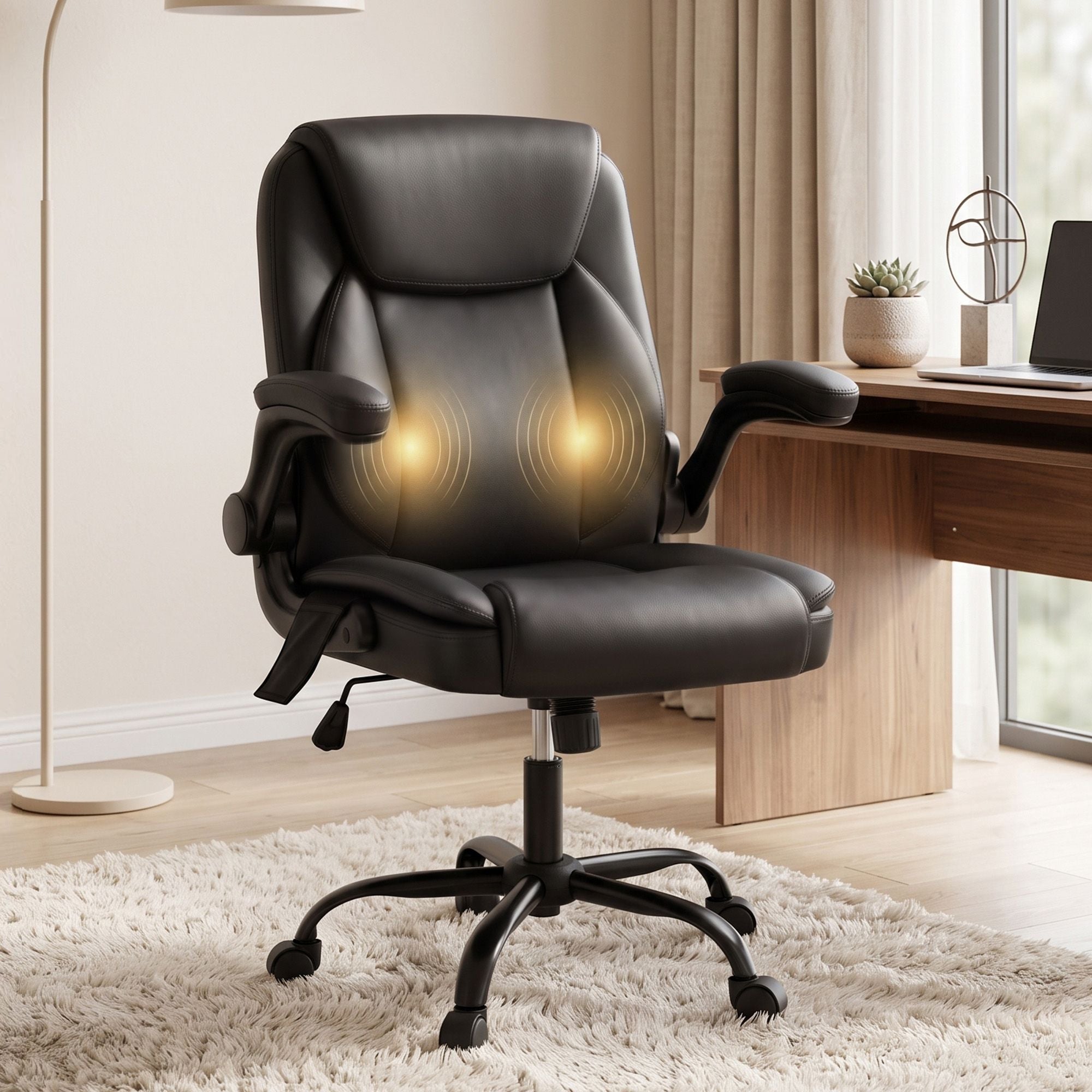 Artiss 2 Point Massage Office Chair Leather Mid Back Black-Furniture > Office-PEROZ Accessories